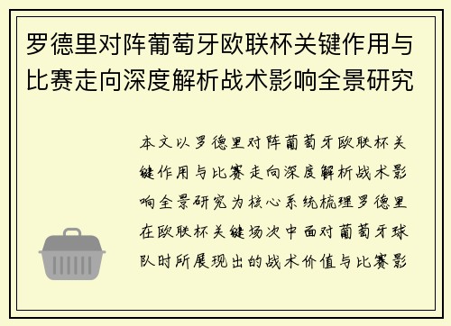 罗德里对阵葡萄牙欧联杯关键作用与比赛走向深度解析战术影响全景研究